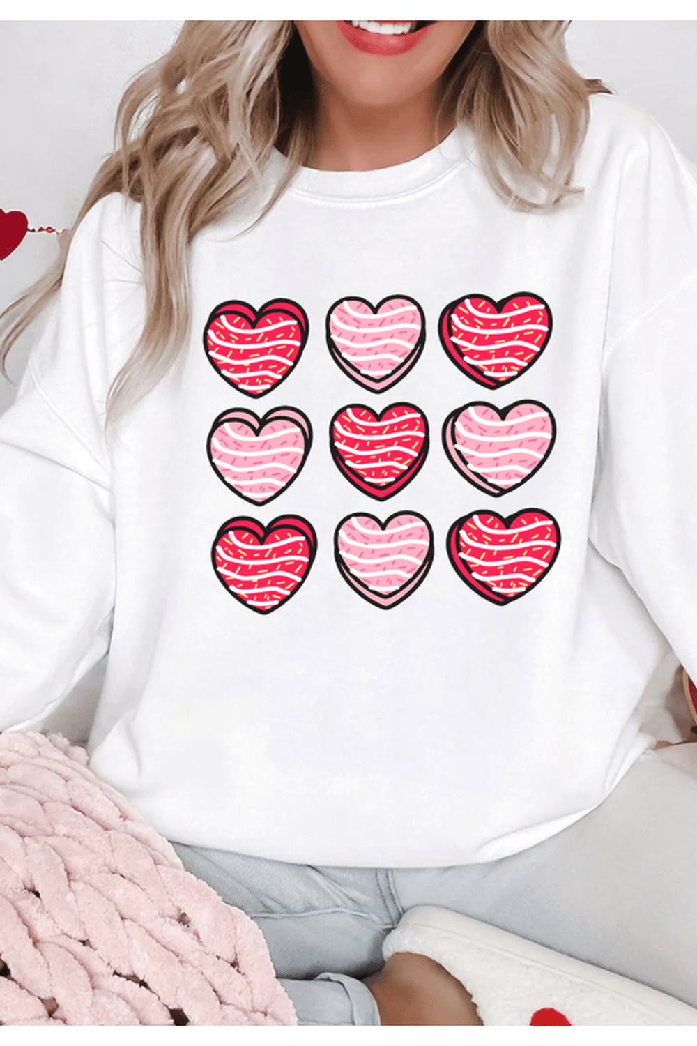 Valentine's Day Heart Round Neck Long Sleeve Sweatshirt - Sweatshirts & Hoodies - FITGGINS