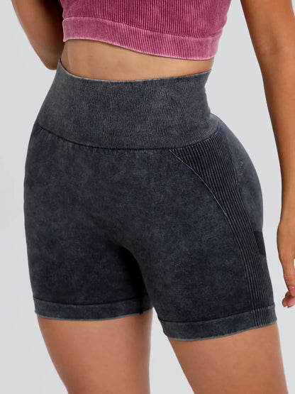 Washed High Waist Active Shorts Dark Gray Fitggins