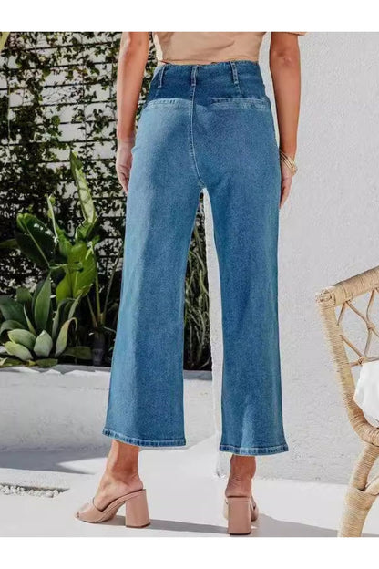 Button Fly Cropped Jeans with Pockets - Jeans - FITGGINS