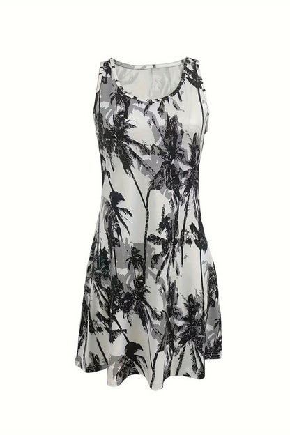 Printed Scoop Neck Wide Strap Mini Dress - Casual & Maxi Dresses - FITGGINS