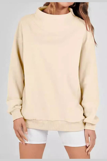 Mock Neck Drop Shoulder Long Sleeve Sweatshirt - Sweatshirts & Hoodies - FITGGINS