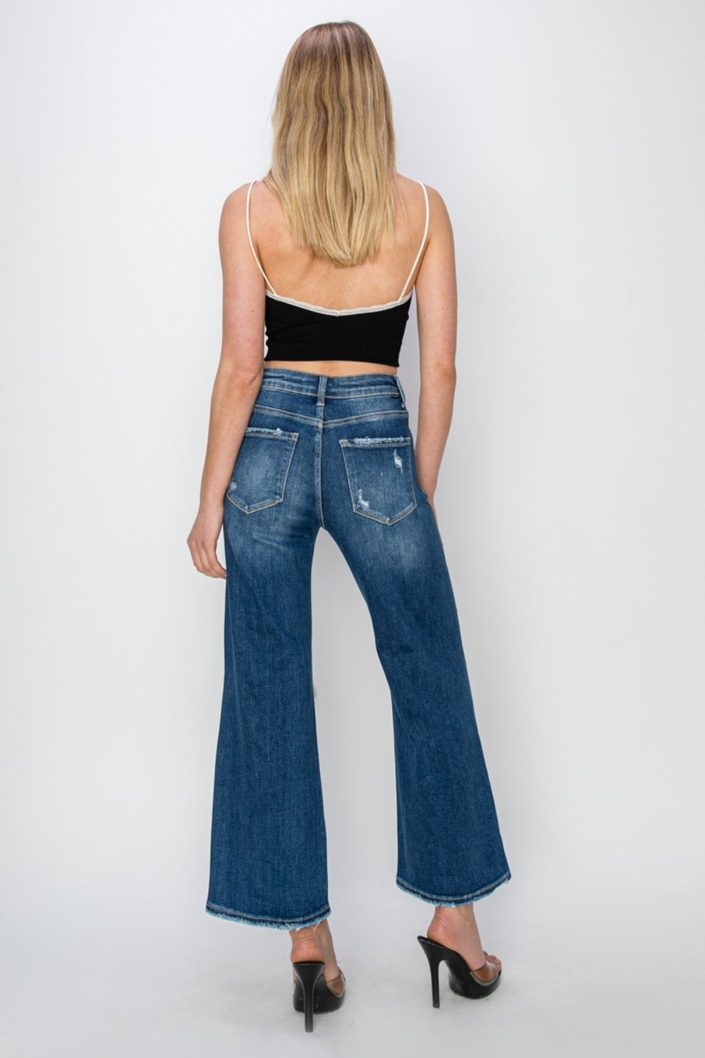 Risen Full Size High Rise Patch Detailed Wide Leg Crop Jeans - Jeans - FITGGINS