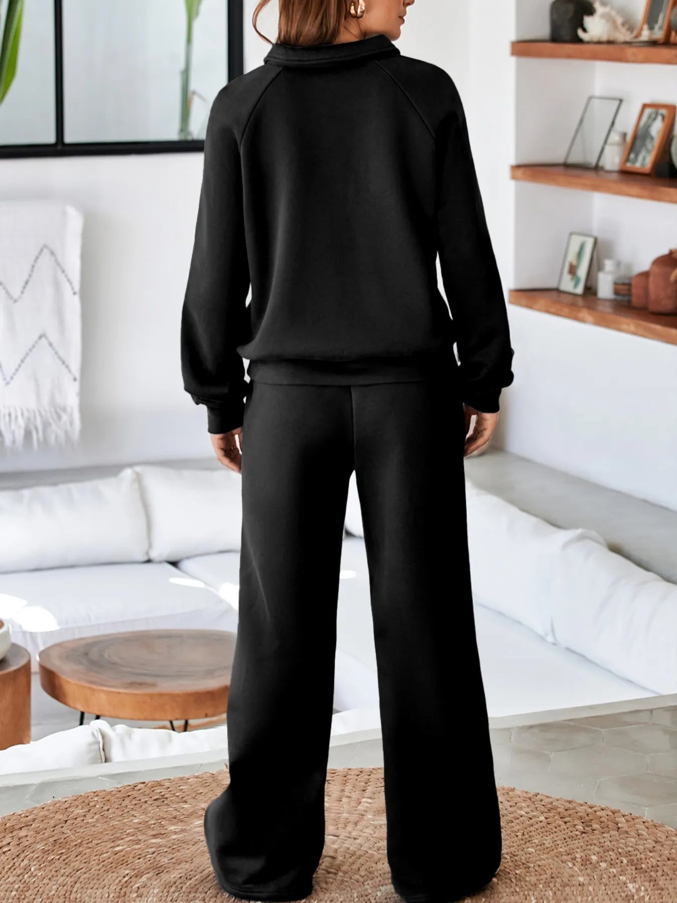 Collared Sweatshirt and High Waist Pants Active Set Fitggins