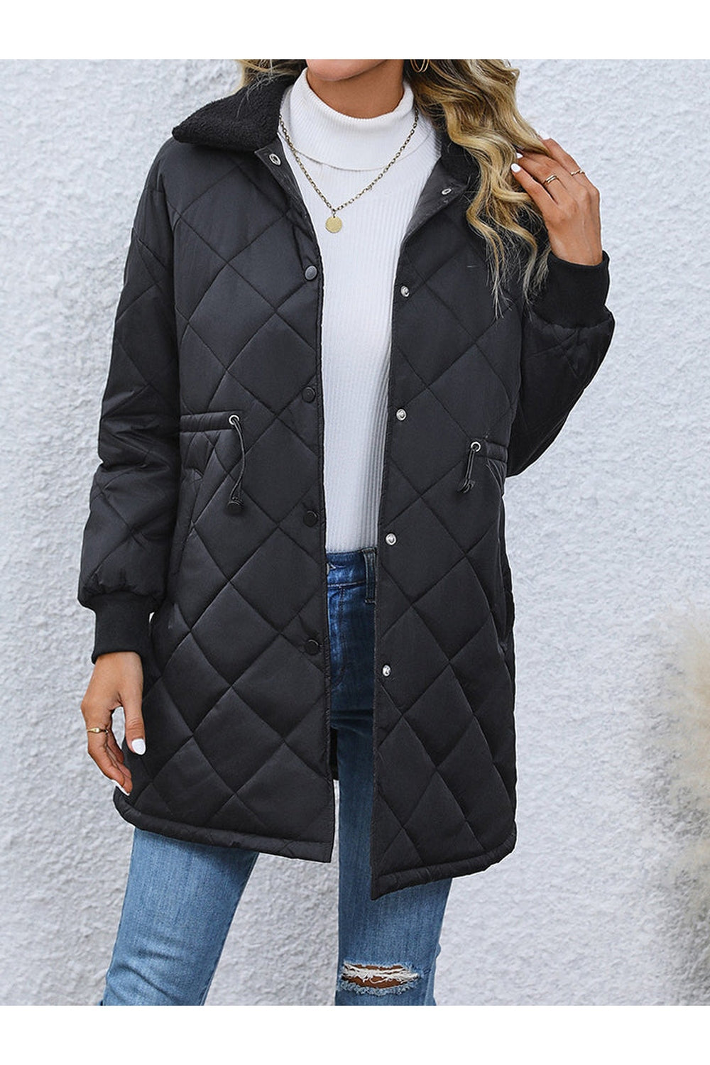 Drawstring Waist Longline Winter Coat - Jackets - FITGGINS