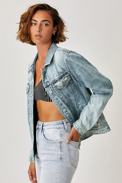 RISEN Button Up Ombre Washed Jacket - Denim Jackets - FITGGINS