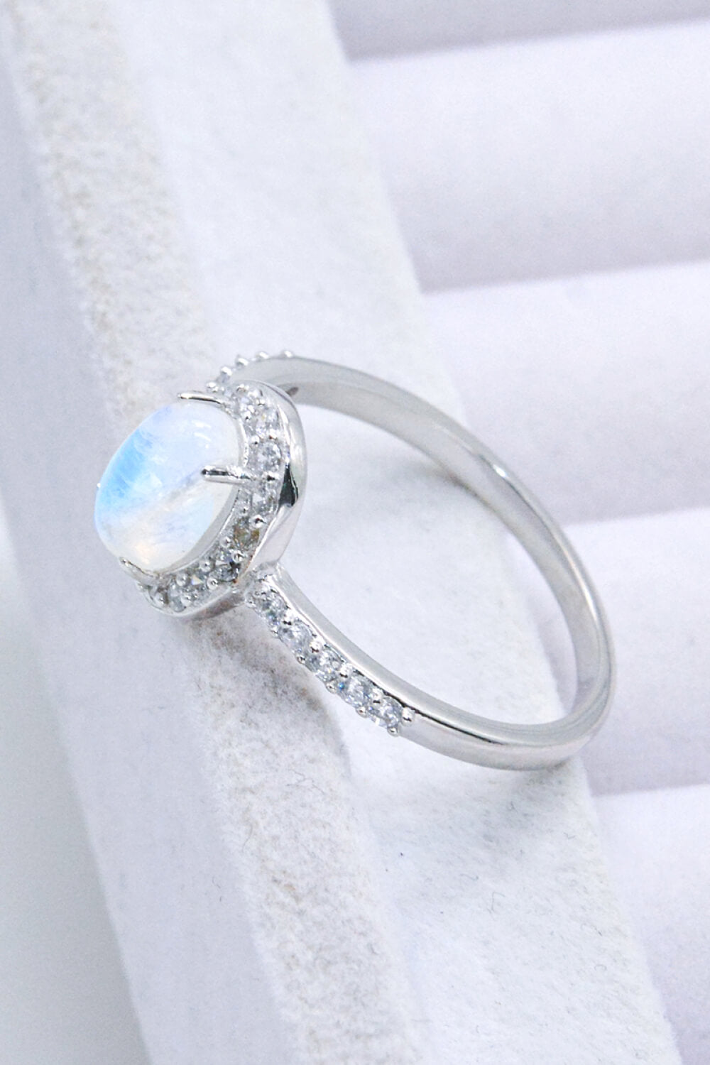 925 Sterling Silver Natural Moonstone Halo Ring - Rings - FITGGINS