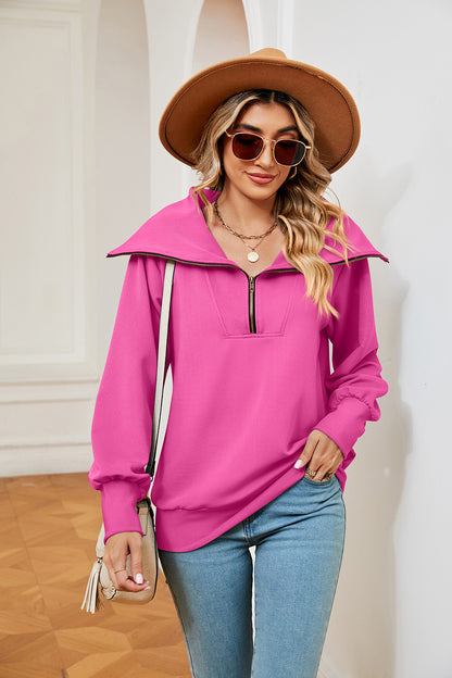 Half-Zip Collared Sweatshirt Fuchsia Pink Fitggins