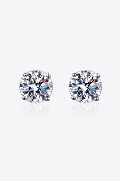 2 Carat Moissanite Rhodium-Plated Stud Earrings - Earrings - FITGGINS