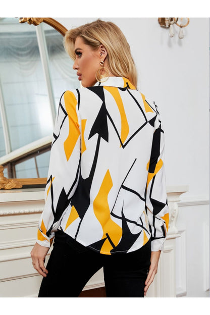 Elegant Printed Collared Neck Long Sleeve Shirt Fitggins