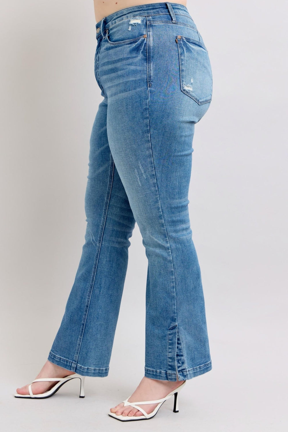 Judy Blue HW Tummy Control Vintage Wash Side Slit Slim Boot Jeans - Jeans - FITGGINS