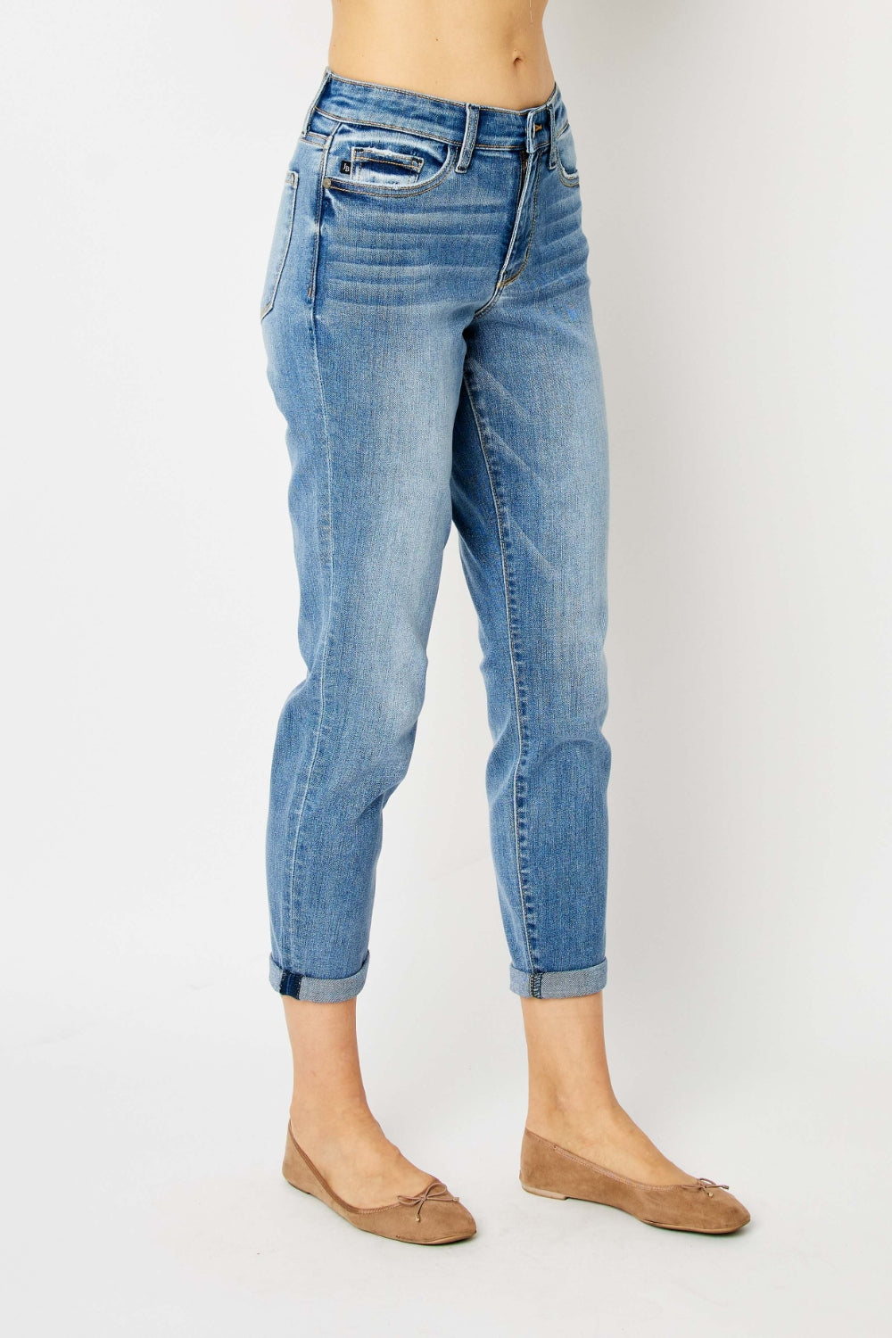 Judy Blue Full Size Cuffed Hem Slim Jeans - Jeans - FITGGINS