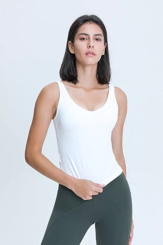 Millennia V Neck Active Tank White Fitggins