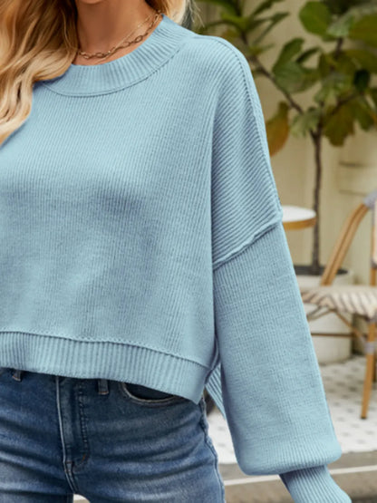 Round Neck Lantern Sleeve Sweater Fitggins