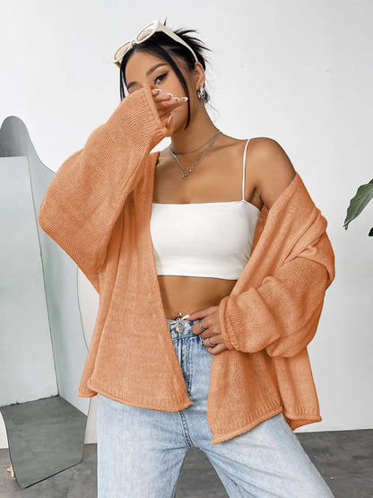 Open Front Dropped Shoulder Cardigan Fitggins