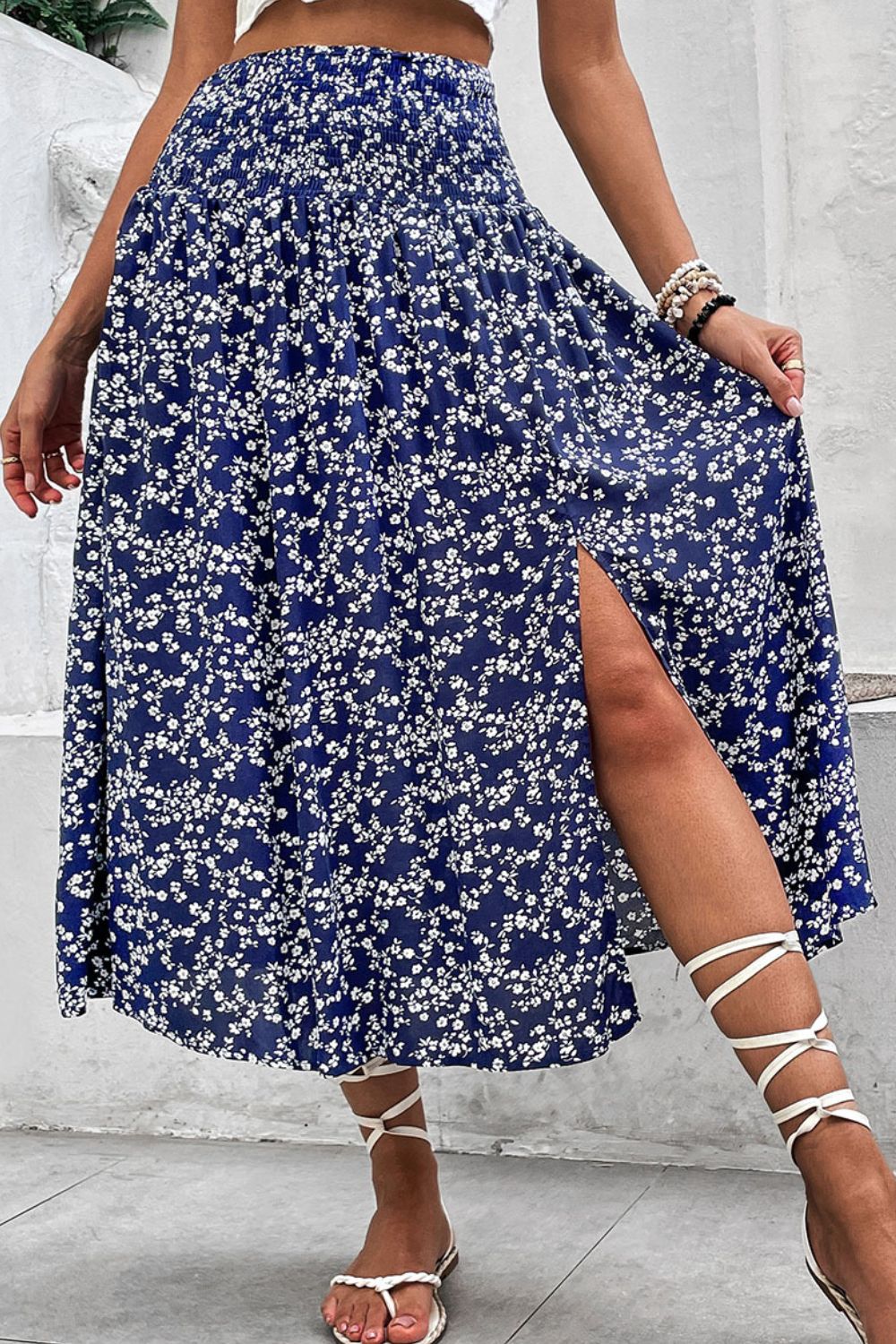 Perfee Ditsy Floral Slit High Waist Skirt - Skirts - FITGGINS