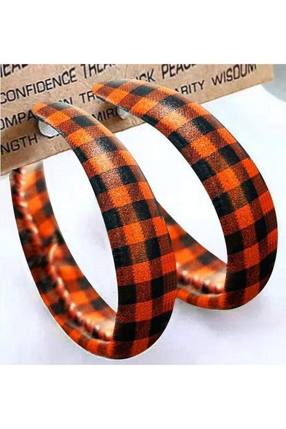 Plaid PU Leather Hoop Earrings - Earrings - FITGGINS