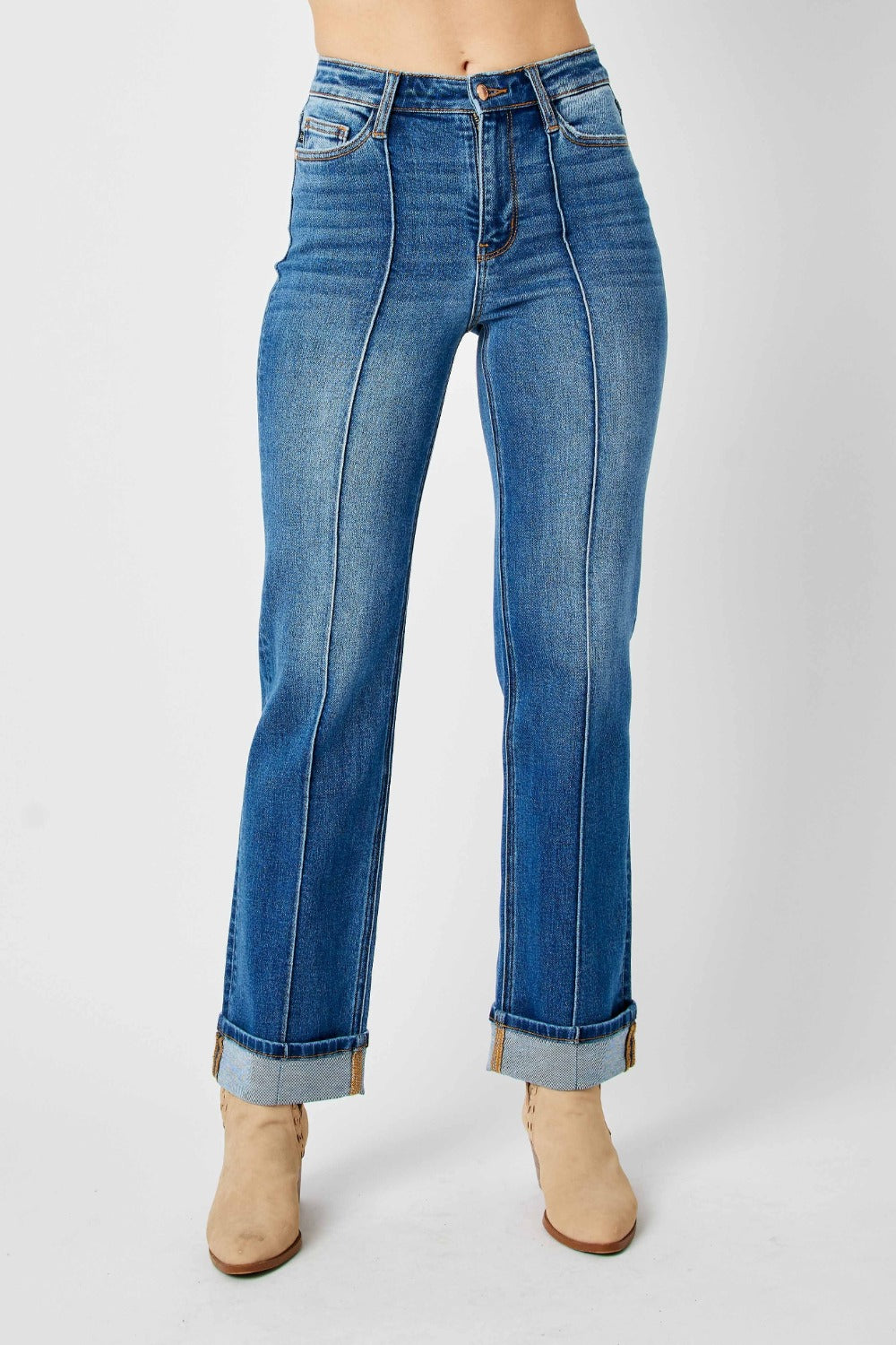 Judy Blue Full Size High Waist Front Seam Detail Straight Jeans - Jeans - FITGGINS