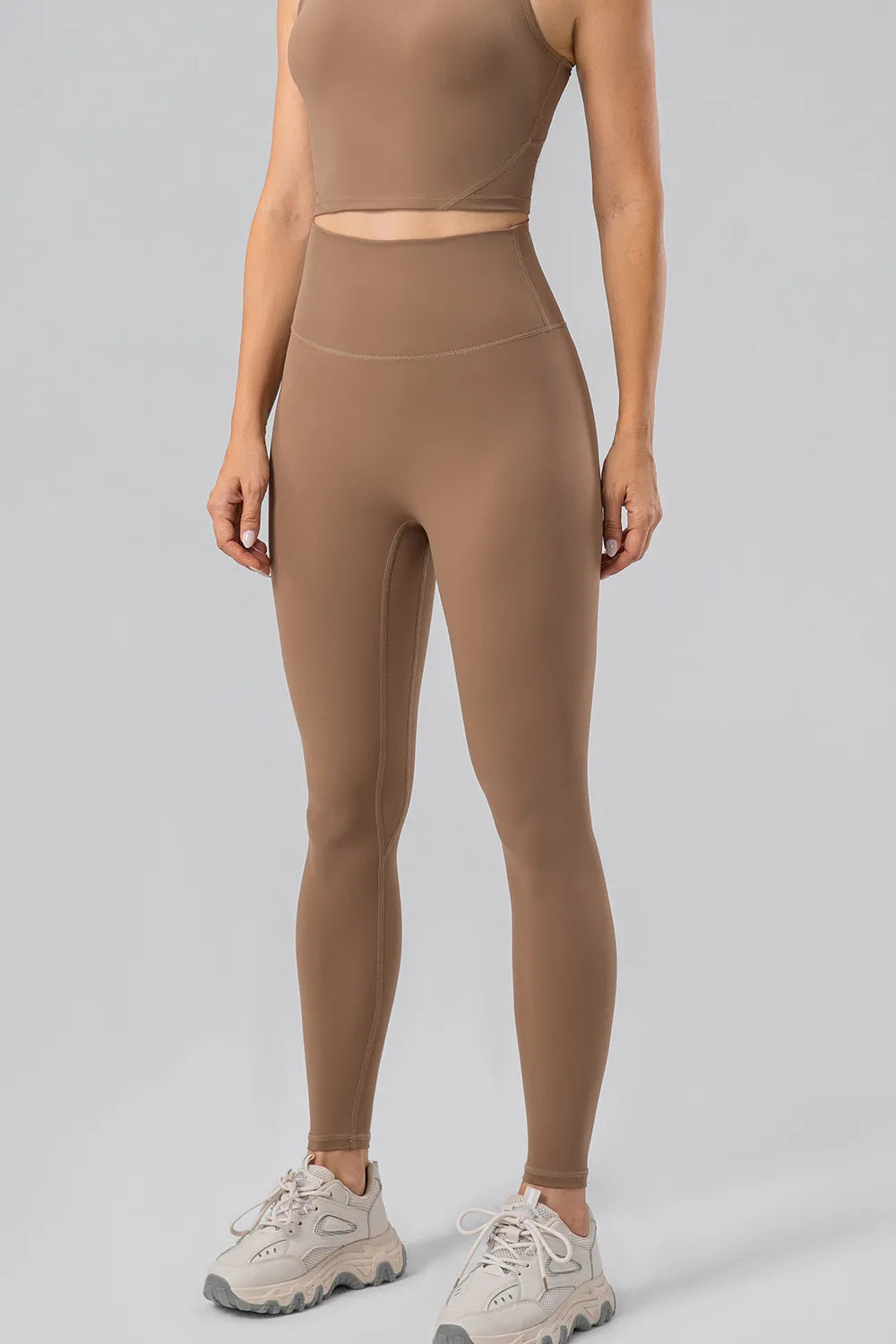 High Waist Wide Waistband Active Leggings Camel Fitggins