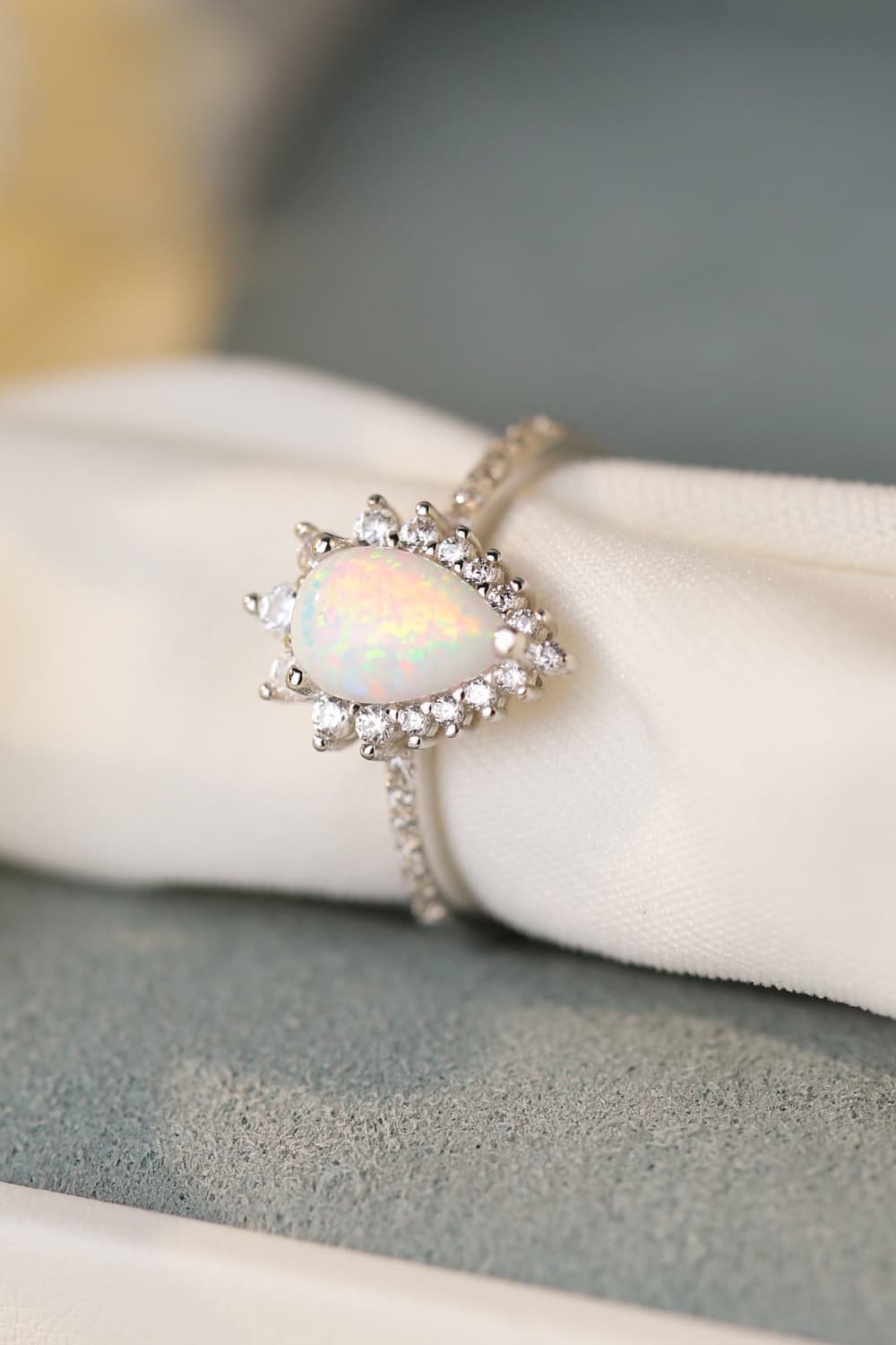 Platinum-Plated Opal Pear Shape Ring - Rings - FITGGINS