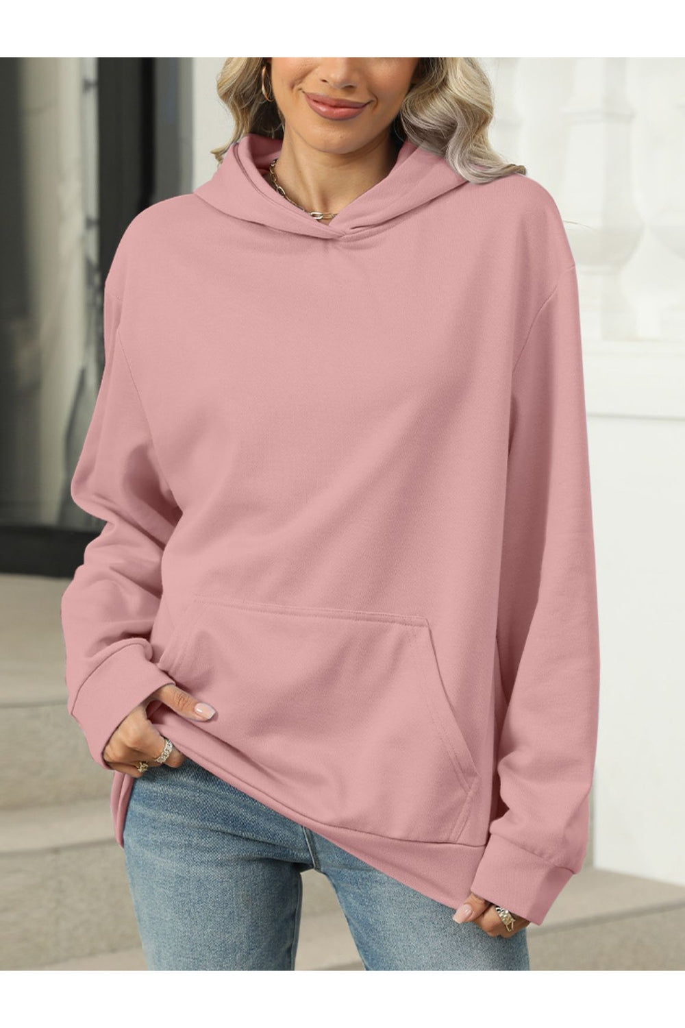 Pocketed Long Sleeve Hoodie - Sweatshirts & Hoodies - FITGGINS