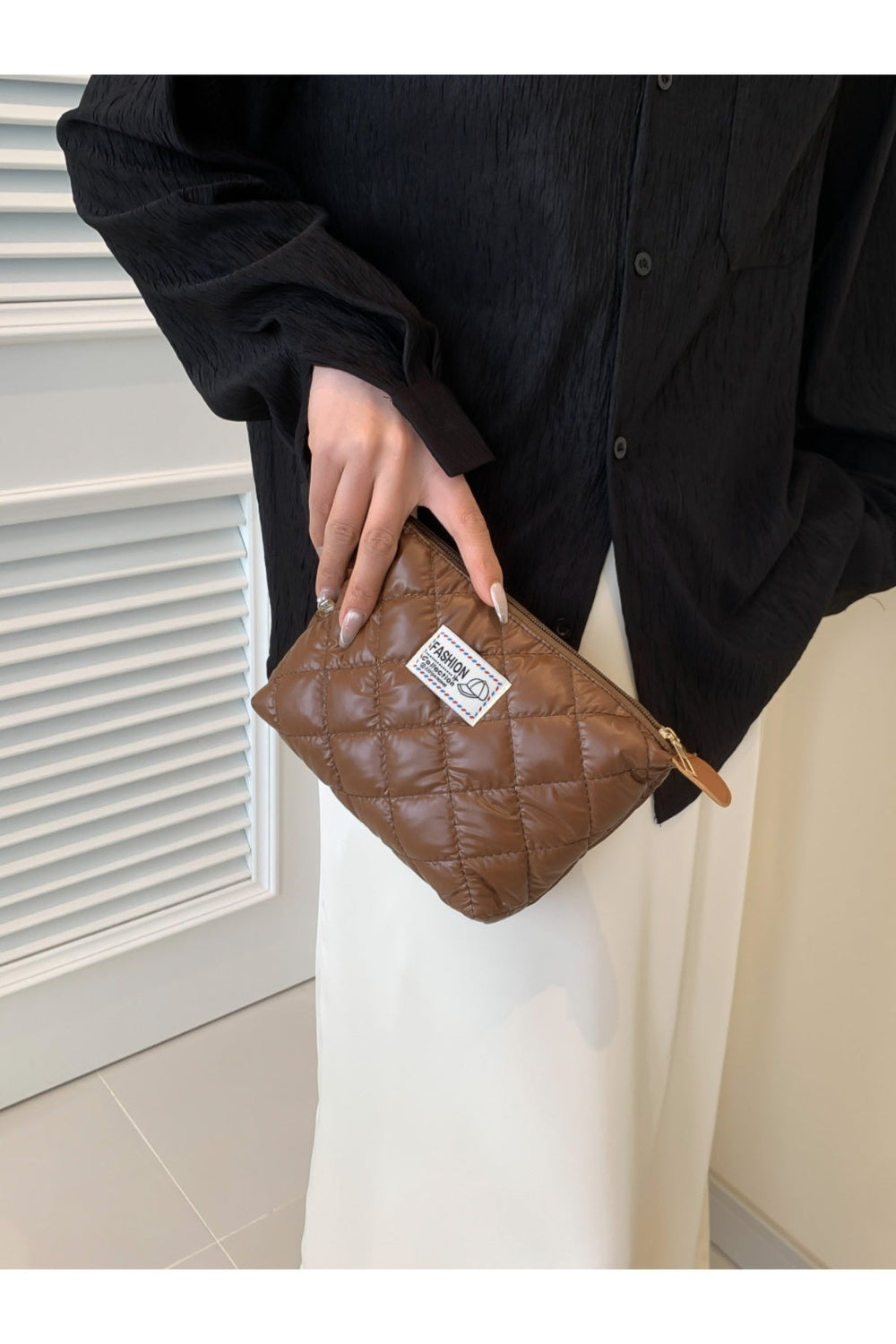 Solid Quilted Clutch with Zipper - Handbag - FITGGINS