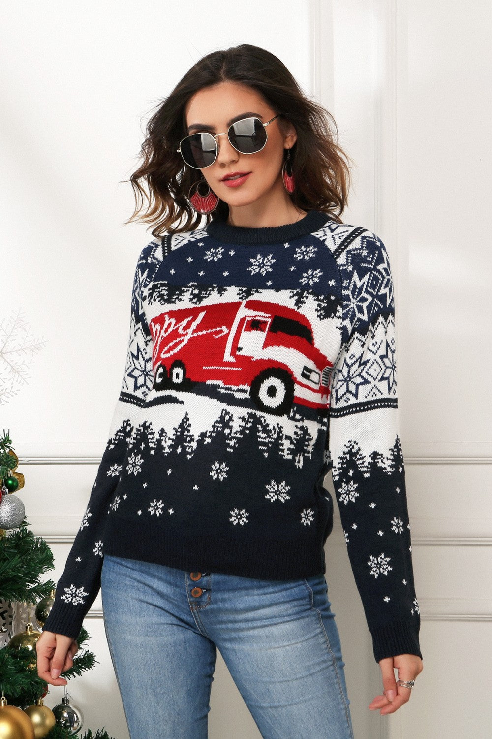 HAPPY Christmas Raglan Sleeve Sweater - Pullover Sweaters - FITGGINS