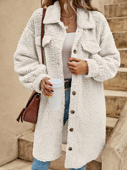 Collared Button-Down Coat White Fitggins