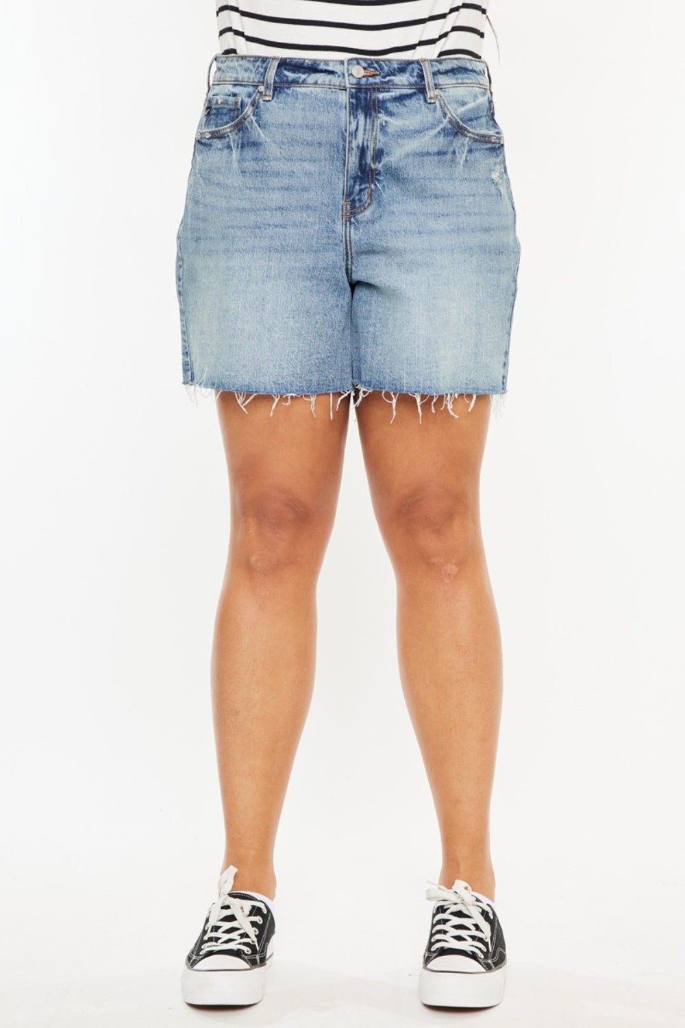 Kancan Full Size Raw Hem High Waist Denim Shorts - Denim Shorts - FITGGINS