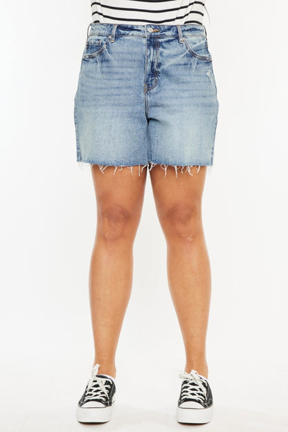 Kancan Full Size Raw Hem High Waist Denim Shorts - Denim Shorts - FITGGINS