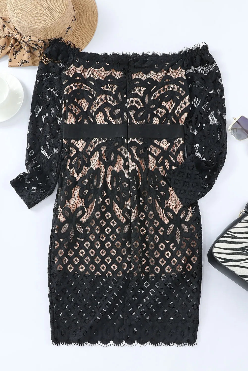 Off-Shoulder Long Sleeve Lace Dress Fitggins