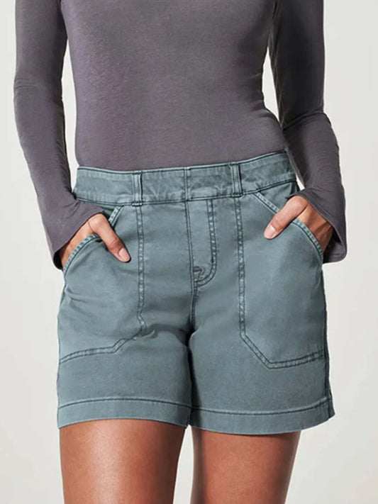 Full Size Vintage Washed Denim Shorts with Pockets Plus Size Blue Fitggins