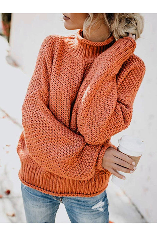 Turtleneck Dropped Shoulder Sweater - Pullover Sweaters - FITGGINS