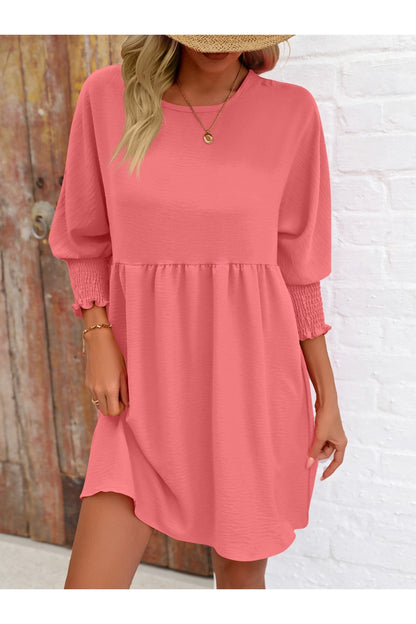 Round Neck Lantern Sleeve Mini Dress - Casual & Maxi Dresses - FITGGINS