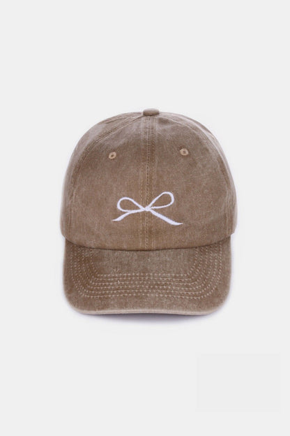 Zenana Bow Embroidered Washed Cotton Caps - Hats - FITGGINS