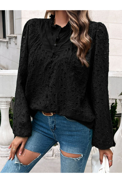 Devine Frill Long Sleeve Round Neck Shirt Fitggins