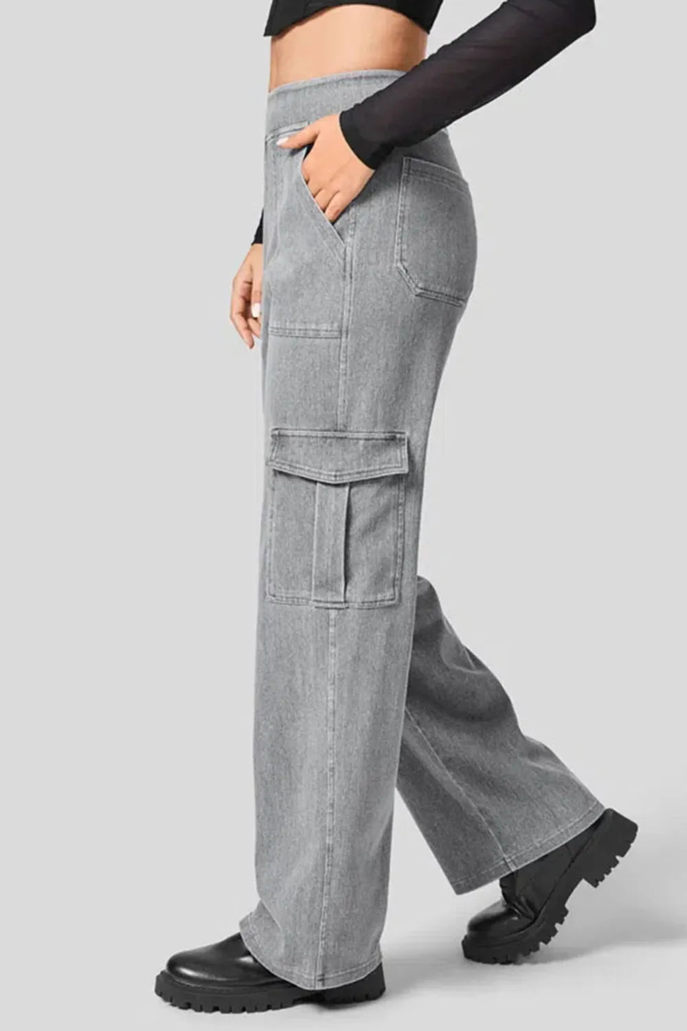 High Waist Straight Leg Cargo Jeans Fitggins