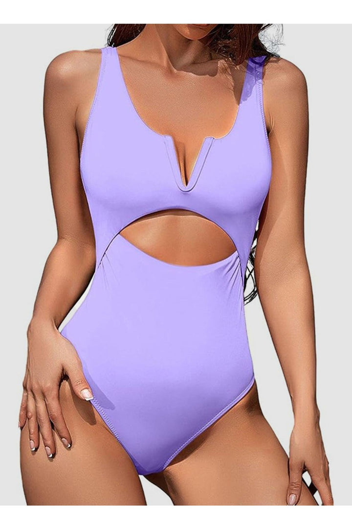 Cutout Notched Wide Strap One-Piece Swimwear - Swimwear One-Pieces - FITGGINS