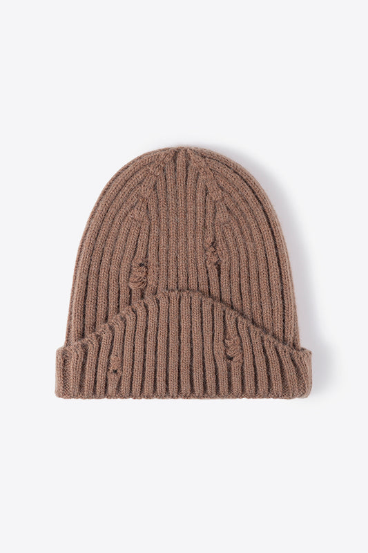 Distressed Rib-Knit Beanie - Hats - FITGGINS