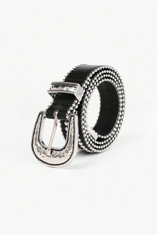 Studded Rhinestone PU Leather Belt - Belt - FITGGINS