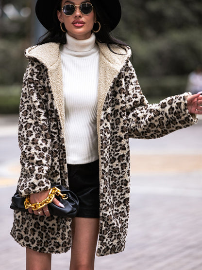 Shiny Leopard Print Hooded Teddy Coat Fitggins