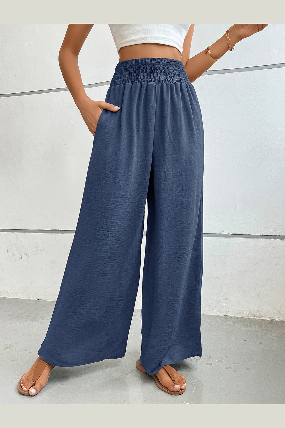 Perfee Wide Leg Pants with Pockets - Pants - FITGGINS