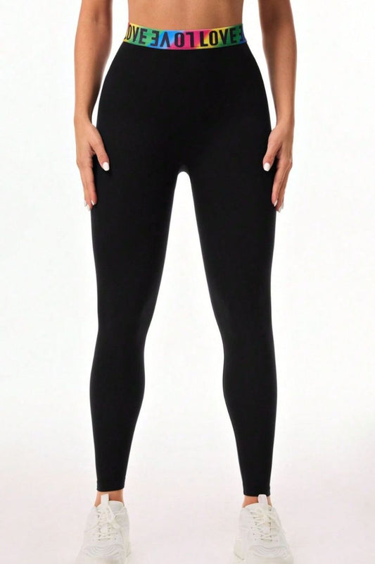 Letter Printed High Waist Active Leggings - Leggings - FITGGINS