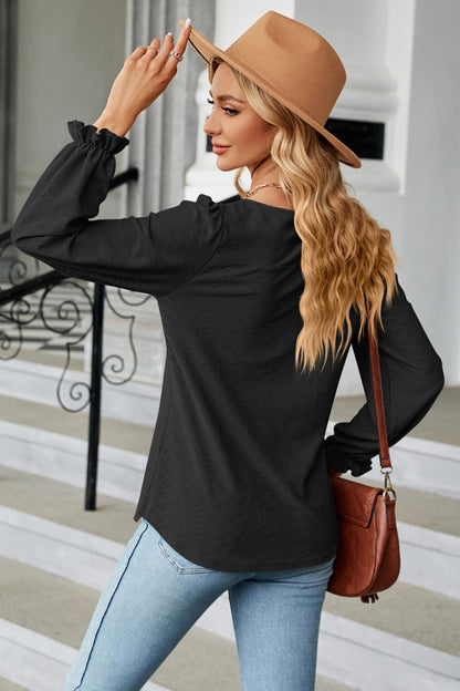 Round Neck Flounce Sleeve Blouse Fitggins