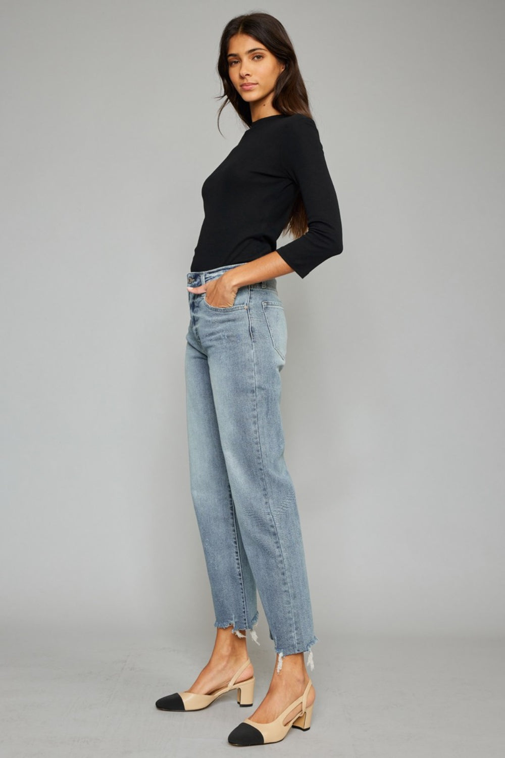 Kancan High Waist Raw Hem Cropped Wide Leg Jeans - Jeans - FITGGINS