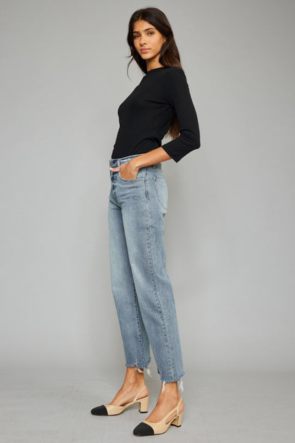 Kancan High Waist Raw Hem Cropped Wide Leg Jeans - Jeans - FITGGINS