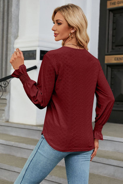 V-Neck Flounce Sleeve Blouse Fitggins