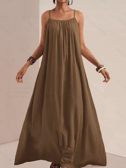 Spaghetti Strap Flowy Maxi Dress Brown Fitggins
