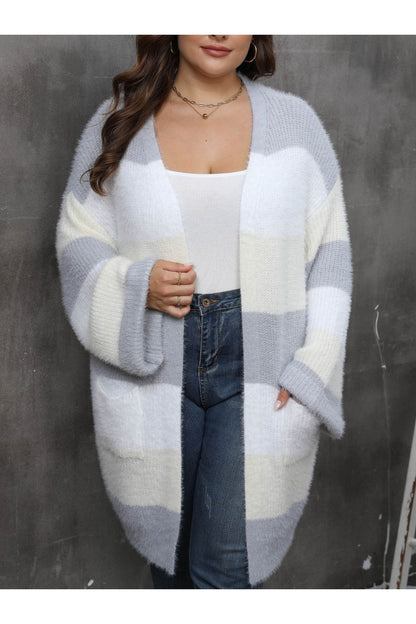 Plus Size Open Front Long Sleeve Cardigan - Cardigans - FITGGINS