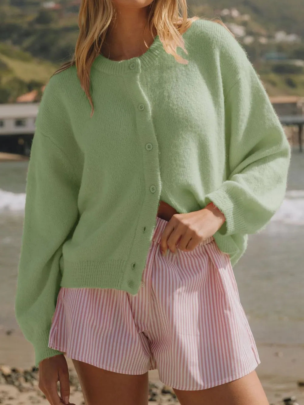 Button Down Long Sleeve Cardigan Fitggins