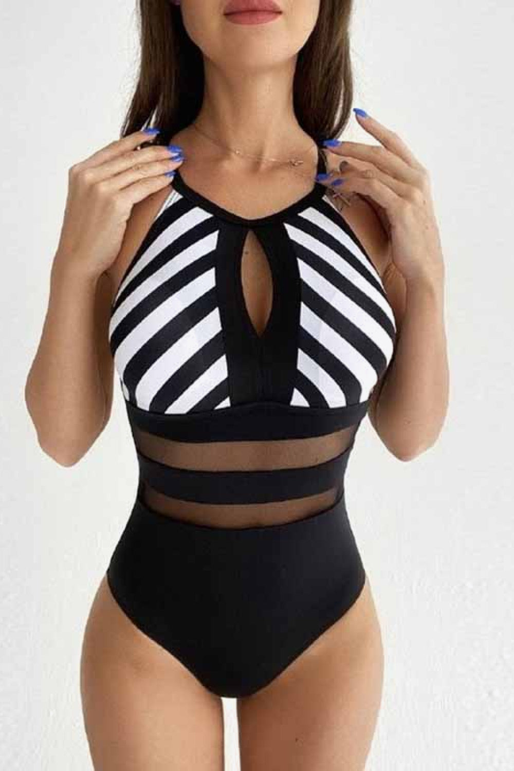Striped Backless One-Piece Swimsuit - Swimwear One-Pieces - FITGGINS